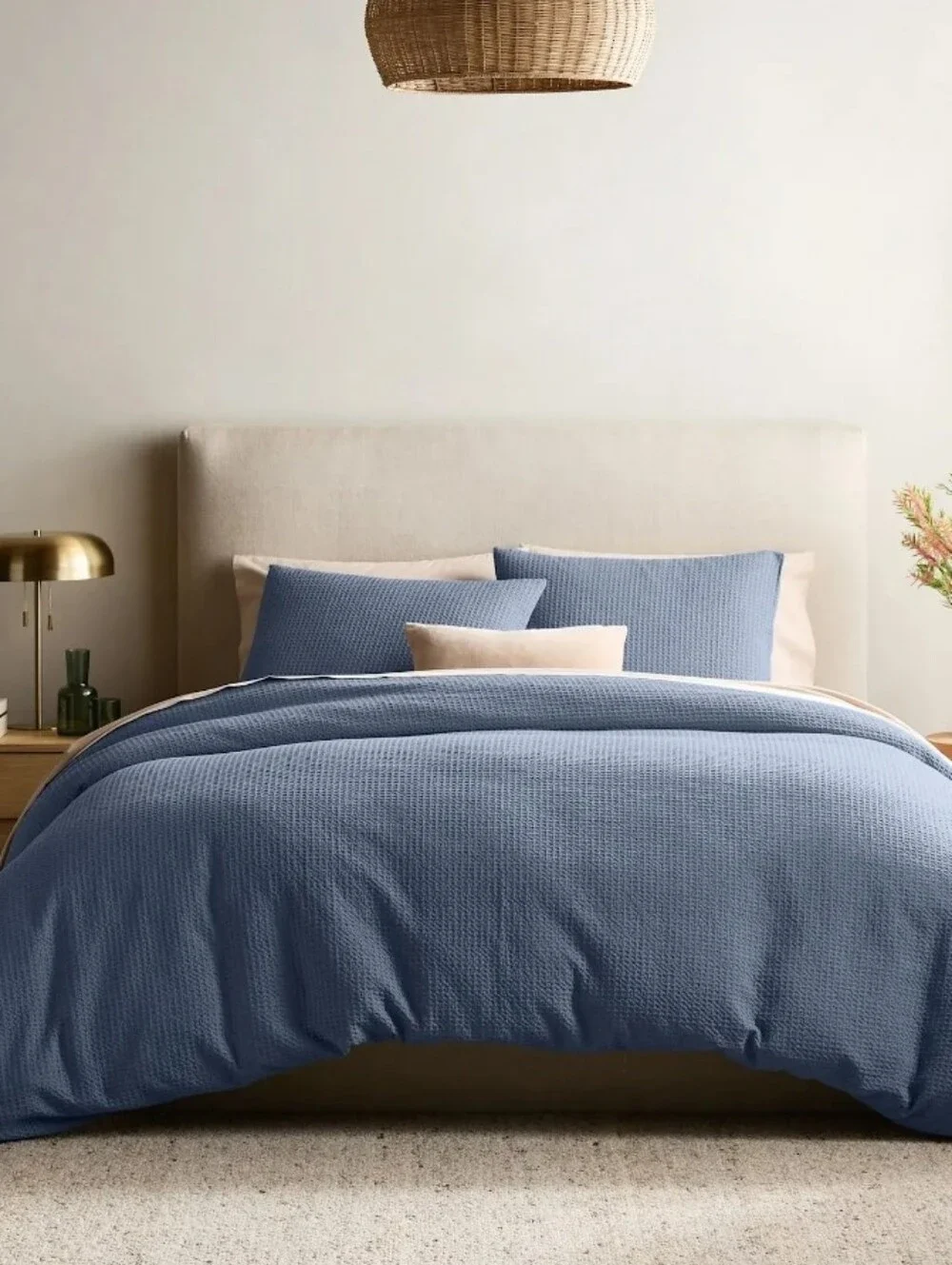 Quince Organic Luxe Honeycomb Duvet Cover Set - Mineral (Dark Dusky Blue)